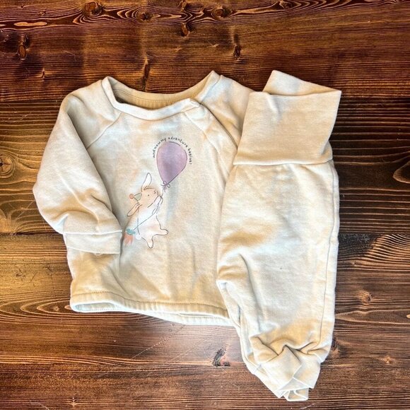 H&M Light Green Rabbit Newborn NB 2-Piece Cotton Outfit Set Baby Cozy Unisex - Picture 2 of 5